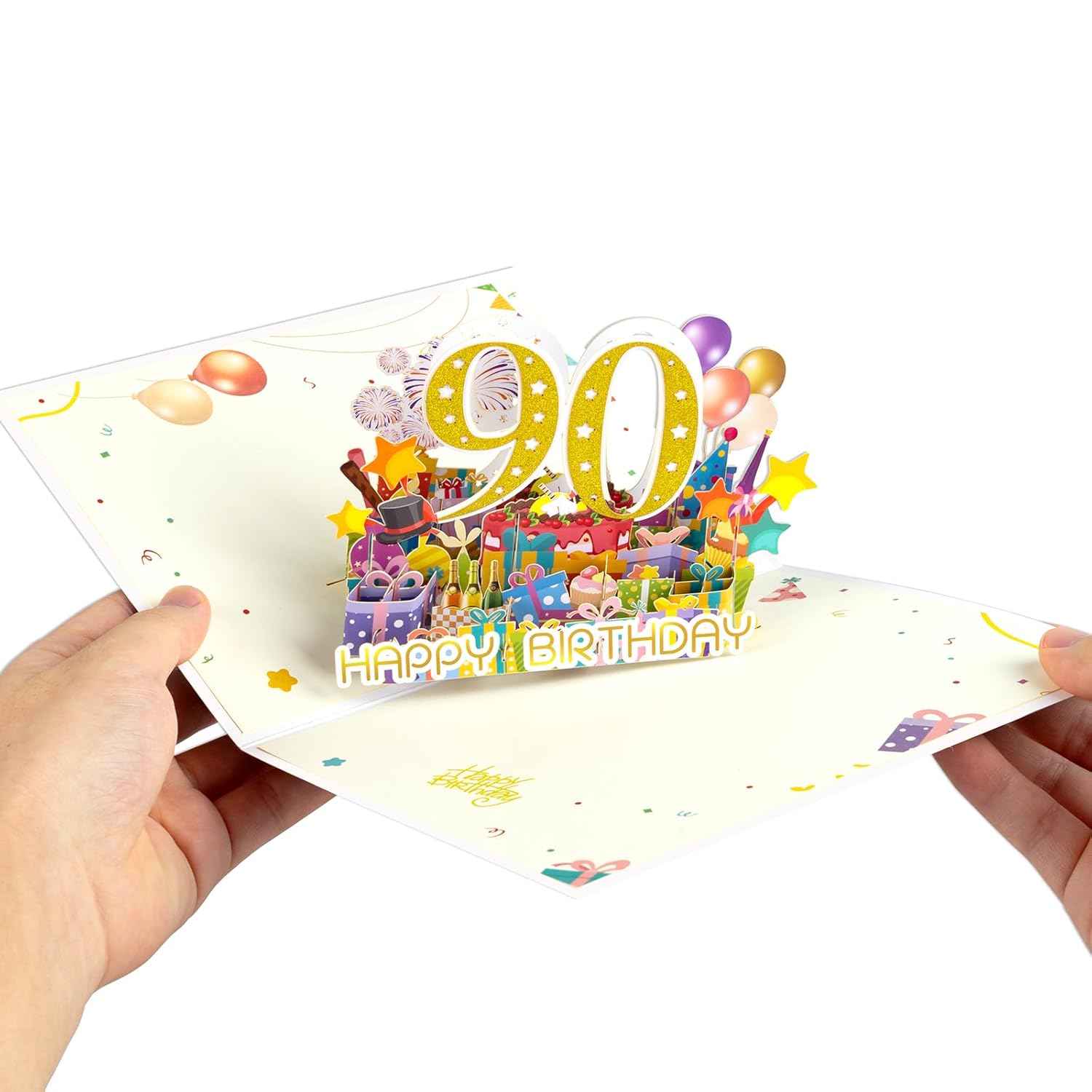 90 Years 0Ld Firework Pop Up Happy Birthday Greeting Card, Ideal Love Gift For Adult And Kid With Blank Note & Envelope, Foldable Celebration For Daughter, Son, Mom, Dad, Friend, Children