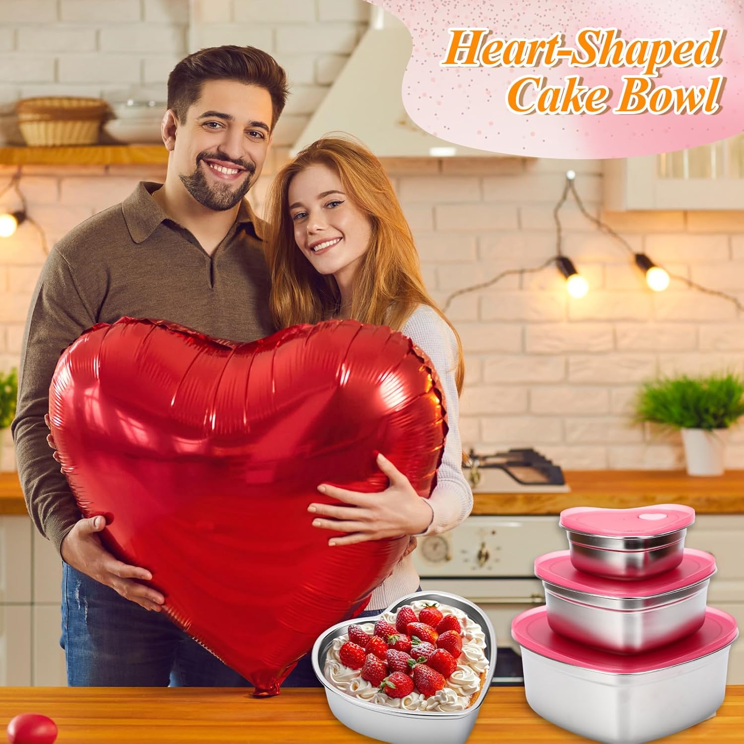 3 Pcs Valentine'S Day Heart Shaped Container With Lids 12Oz 30Oz 64Oz Stainless Steel Food Container Cake Storage Box Reusable Lunch Bento Box Heart Mold For Wedding Kitchen