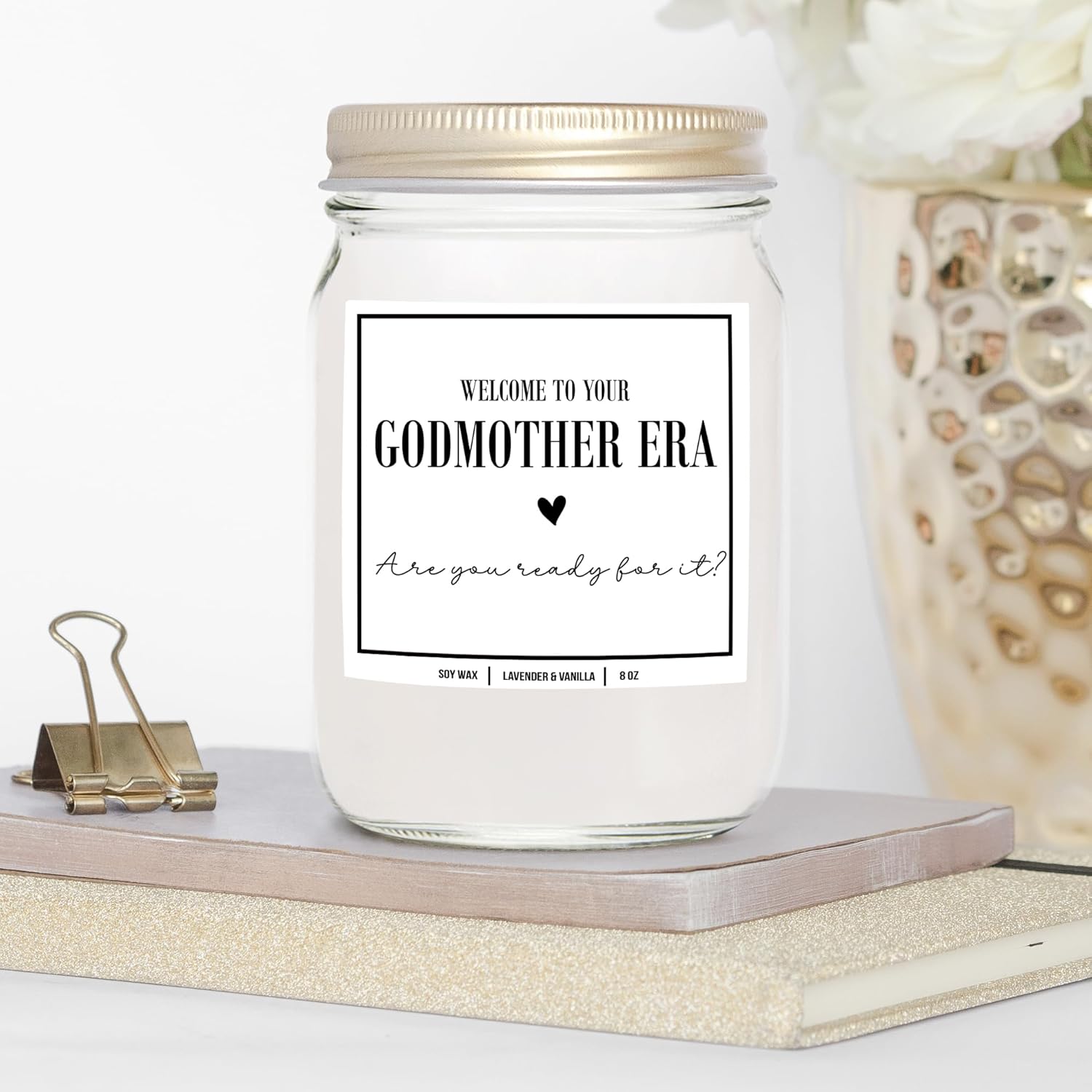 You Nique Designs Will You Be My Godmother Proposal Gifts From Godchild For Girl Best Friend Sister, Godmother Candle, In My Godmother Era, Scented Soy Candle, All Natural, 8Oz (Lavender & Vanilla)