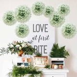 Dusty Sage Green Tissue Paper Pom Poms 12Pcs- Hanging Paper Flowers For Botanical Neutral Bridal Shower Wedding Birthday Graduations Christmas And Special Occasions(10 & 12 Inch)