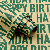 Minimal Emerald Green Large Happy Birthday Repeating Script Wrapping Paper For Men Women Boys Girls Kids- 1 Mini Roll 17 X 10 Ft Per Roll 14.1 Sq.Ft.Ttl - Brown Recycled Kraft Gift Wrap For Baby Shower Daddy Men All Birthday Occasions
