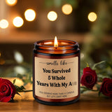 5Th Wedding Anniversary Candle - 5 Year Marriage Wood Themed Gifts For Husband Wife, 5 Year Anniversary Candle Gifts For Him Her - 5Th Anniv. Funny Present For Couple, Women, Men, Bf, Gf