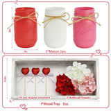 Valentines Day Decorations 3-Pack Mason Jars, Rustic Decorative Table Centerpiece For Mothers Day, Anniversary & Wedding, Valentines Gift For Women Home & Bathroom Decor