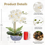 White Orchids Artificial Flowers In Pot 16.1" Faux Orchids Plant In Blue And White Pot Real Touch Fake Phalaenopsis Flower Arrangement Dinner Table Centerpiece For Dining Room Bathroom Decor