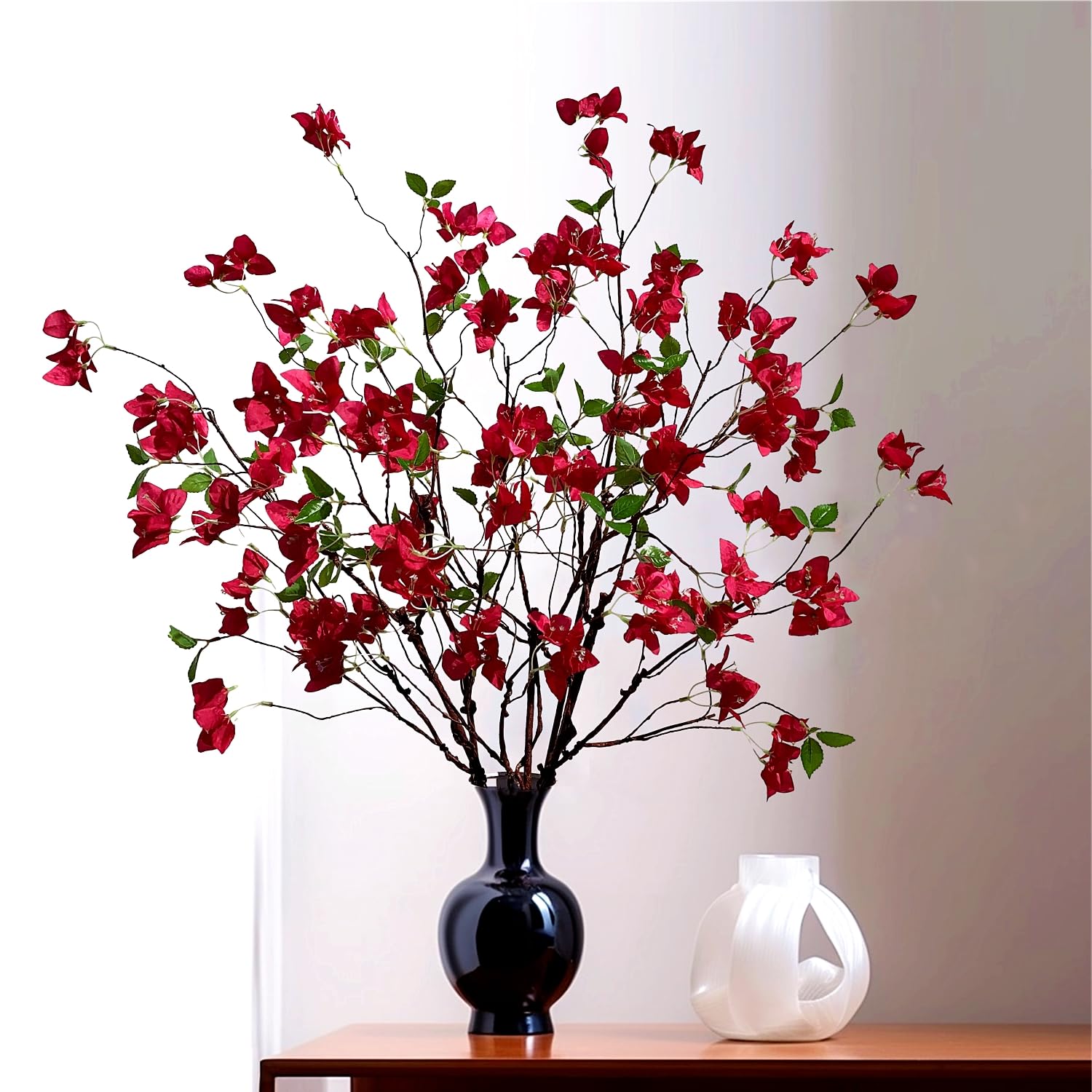Artificial Bougainvillea Flower Branches Silk Bougainvillea Stems With Dried Tree Twigs Real Touch Faux Greenery Stems For Home Indoor Outdoor Decor Floral Bouquet Arrangements (Fuchsia - Pack Of 4)