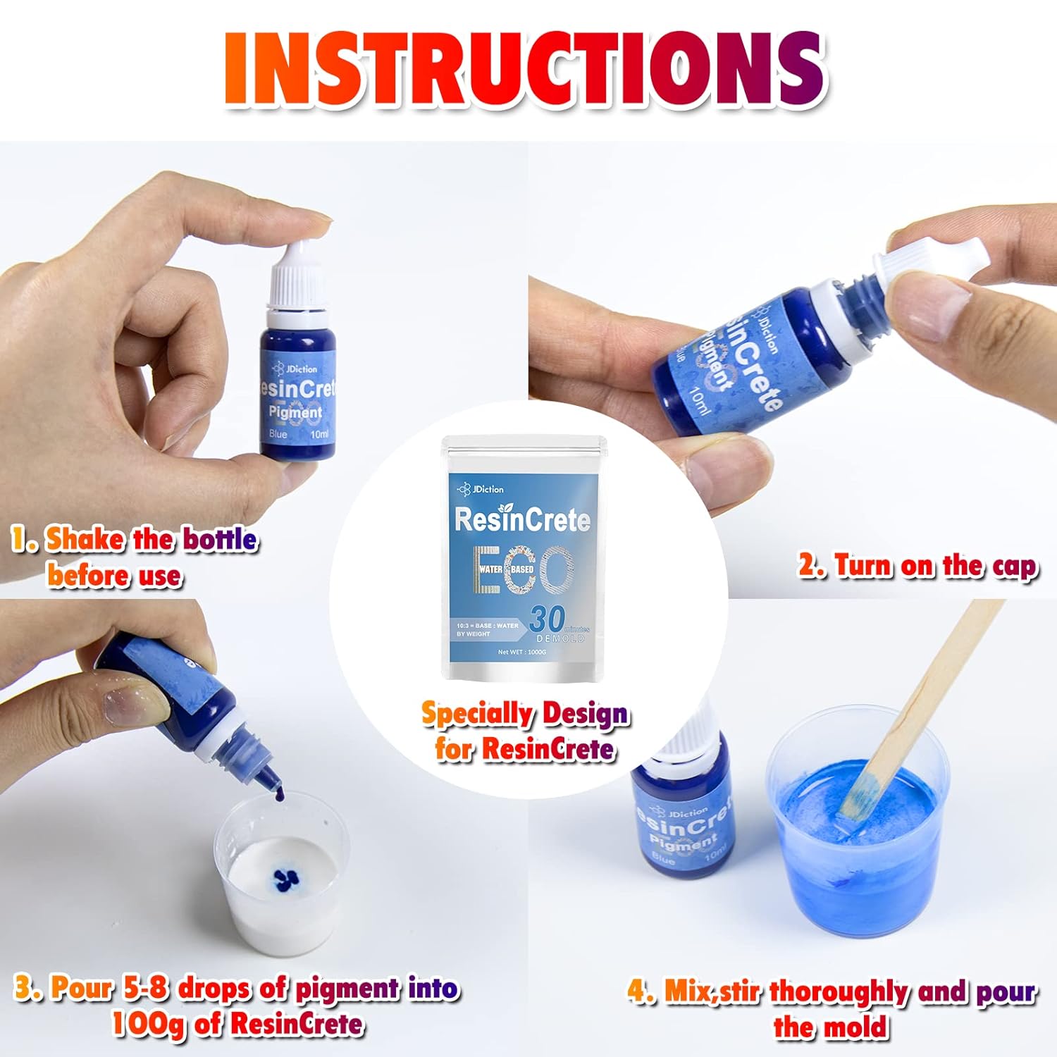 Resincrete Pigment, 10 Color Highly Concentrated Resincrete Dye For Diy Jewelry Making, Vivid Color Premium Quality Easy To Use For Paint, Craft-10Ml Each
