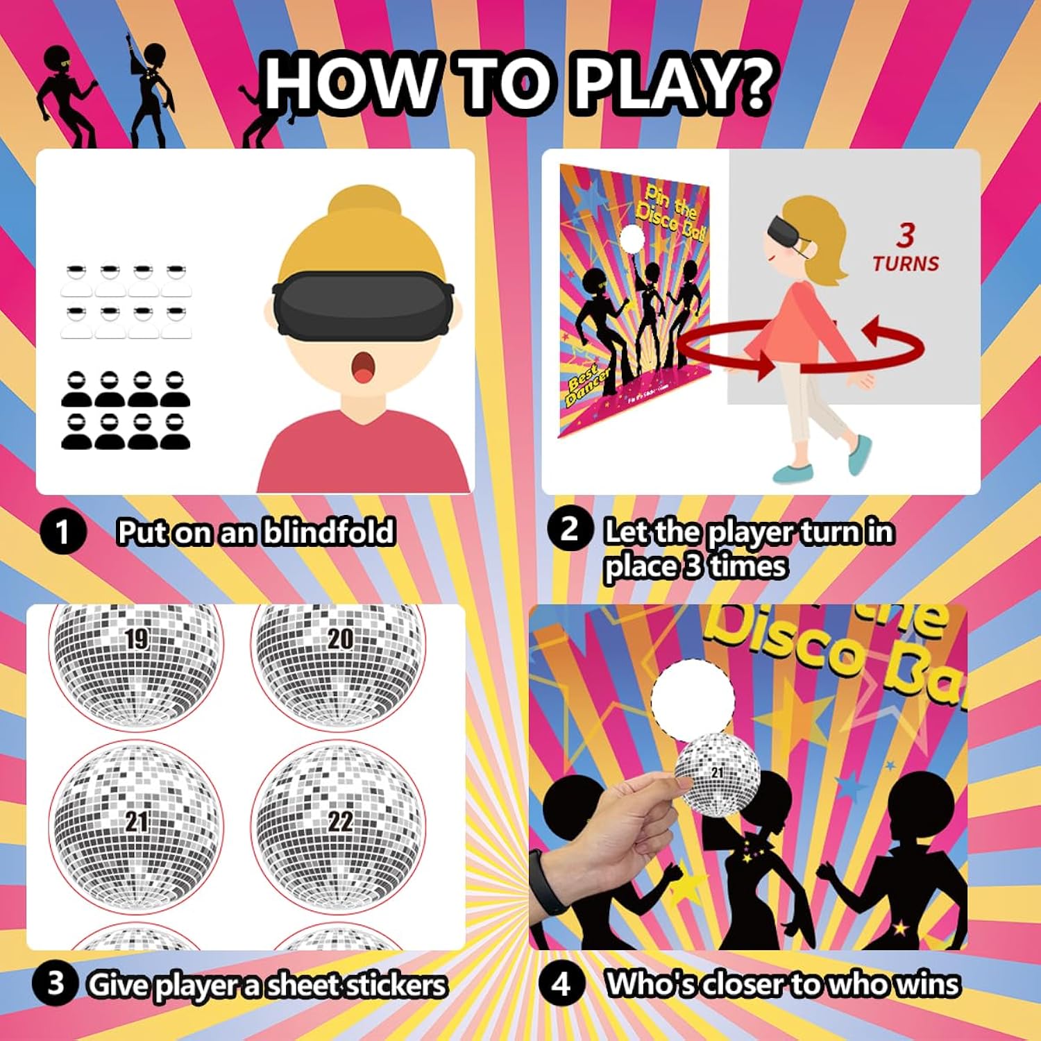 Disco 70S Theme Party Games, Pin The Disco Ball On The Party Game For Back To 60S 70S 80S 90S Let'S Boogie Disco Dancing Night Birthday Party Decorations Supplies