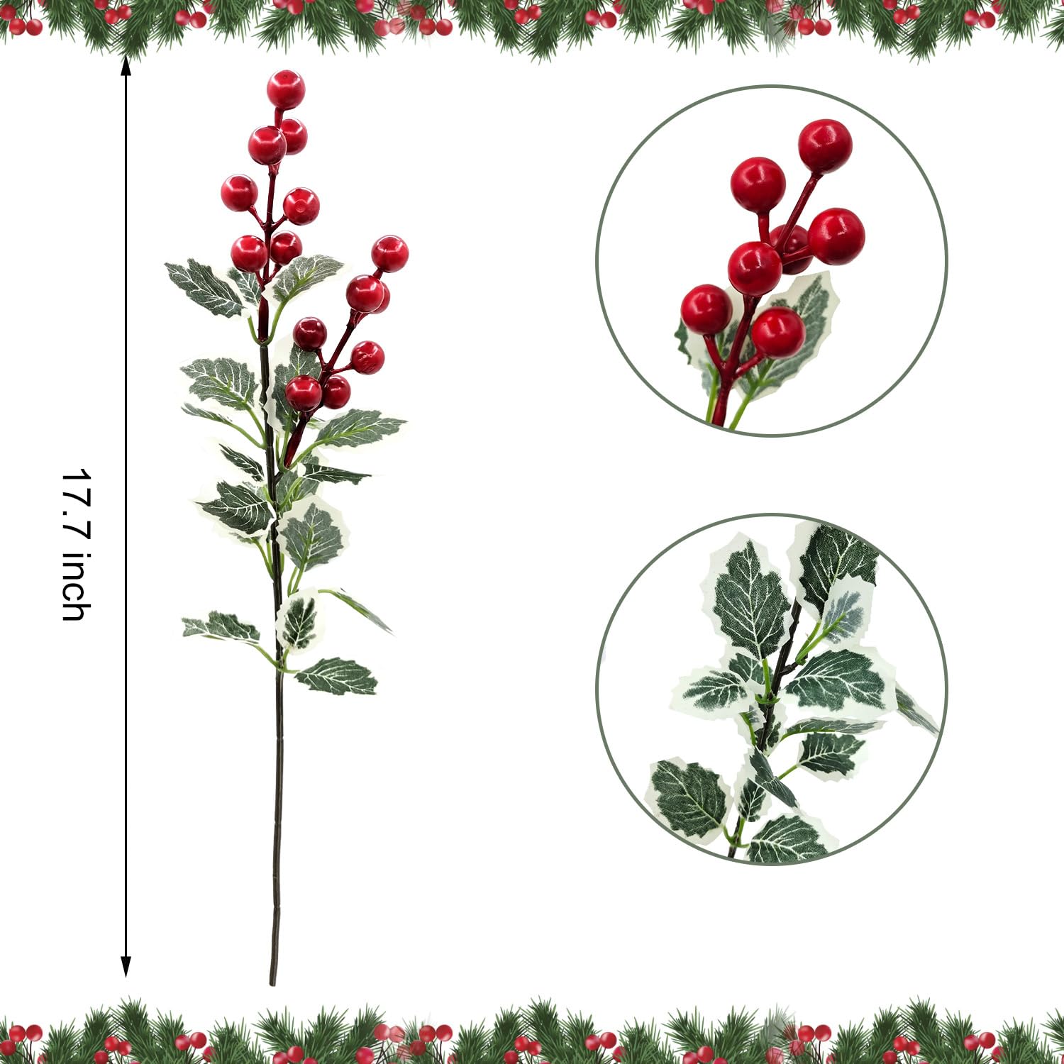 10 Pcs Christmas Flowers Artificial Red Berry Picks Decor, Holly Berries Stems, Christmas Tree Decoration, Winter Bouquet Silk Floral Arrangements Home Outdoor Indoor Ornaments