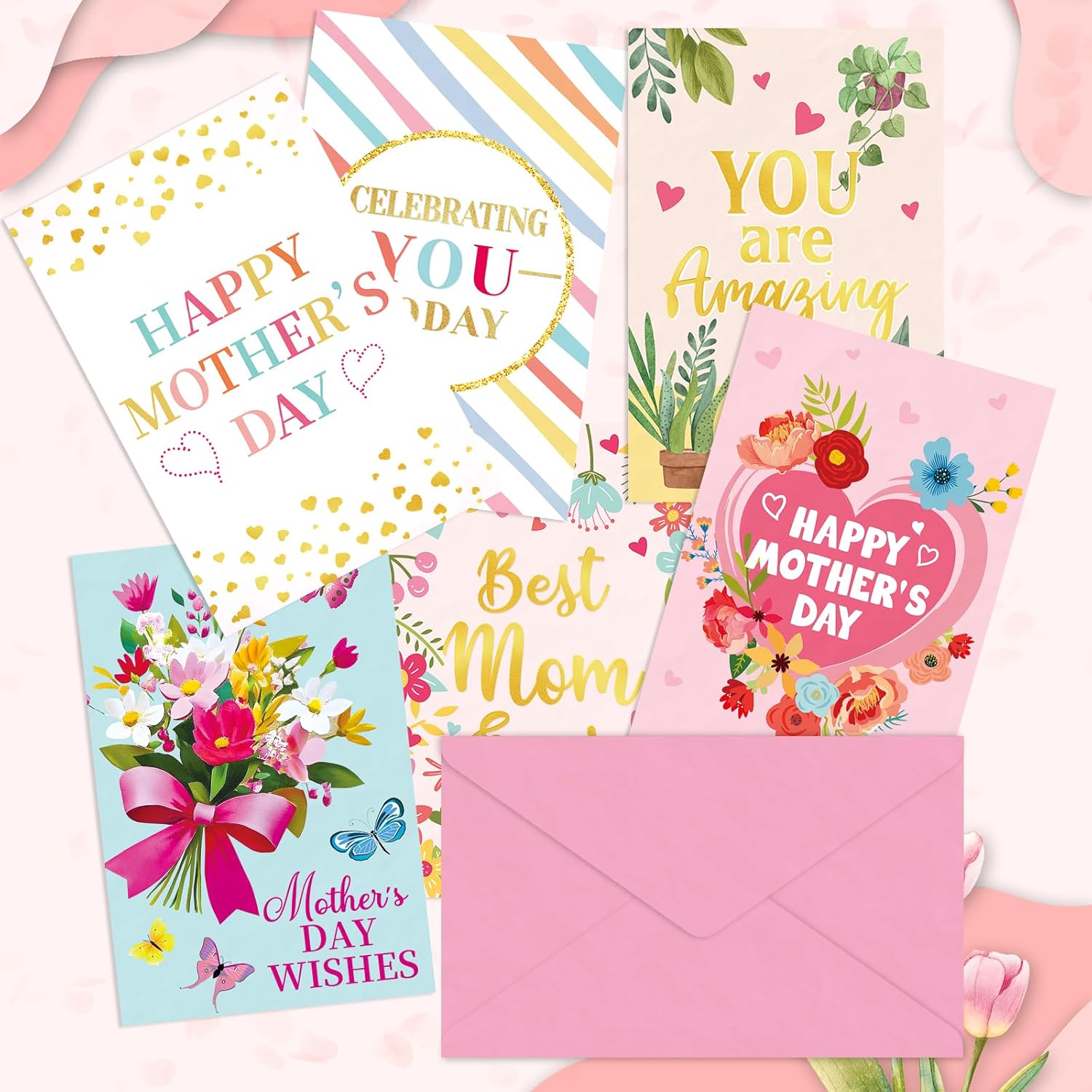 Mothers Day Cards Decorably Gold Foiled And Textured Happy Mothers Day Card Set With Floral Designs Gift Cards For Mom Wishes Printed Message Inside