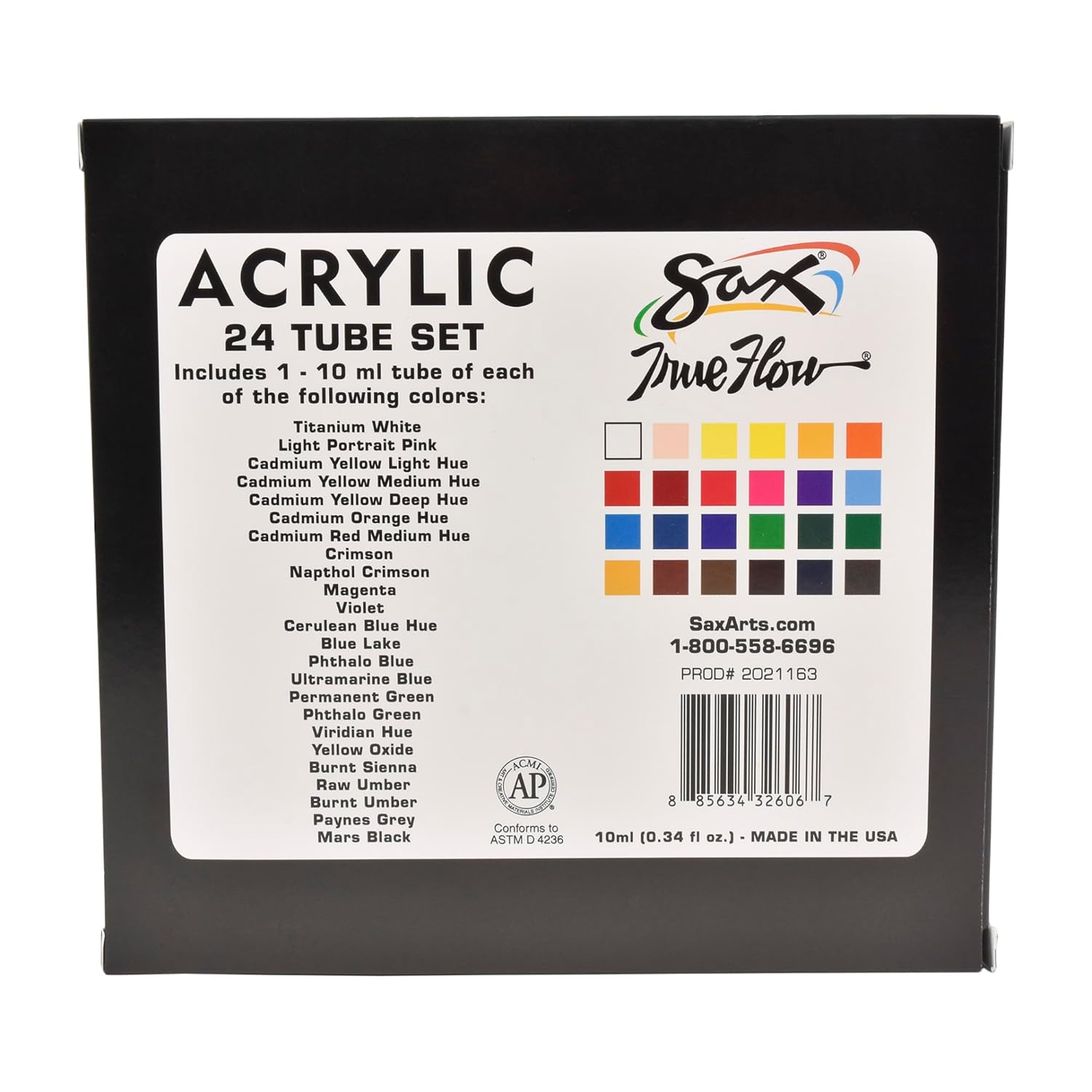 Premium Acrylic Paint, Assorted Colors, 0.34 Ounce Tubes, Set Of 24