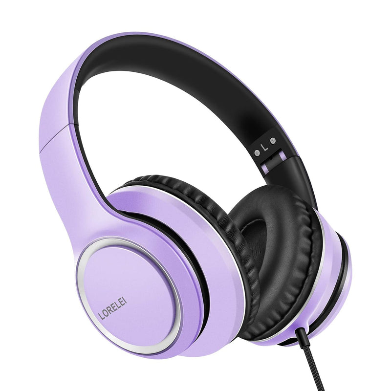 X8 Over-Ear Wired Headphones, Foldable with Mic, 3.5mm Plug, Dark Purple