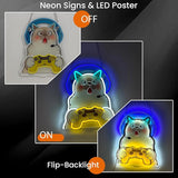 Game Cat Neon Sign LED Gamer Light with Base Tabletop Cat Neon Decor for Bedroom Game Room