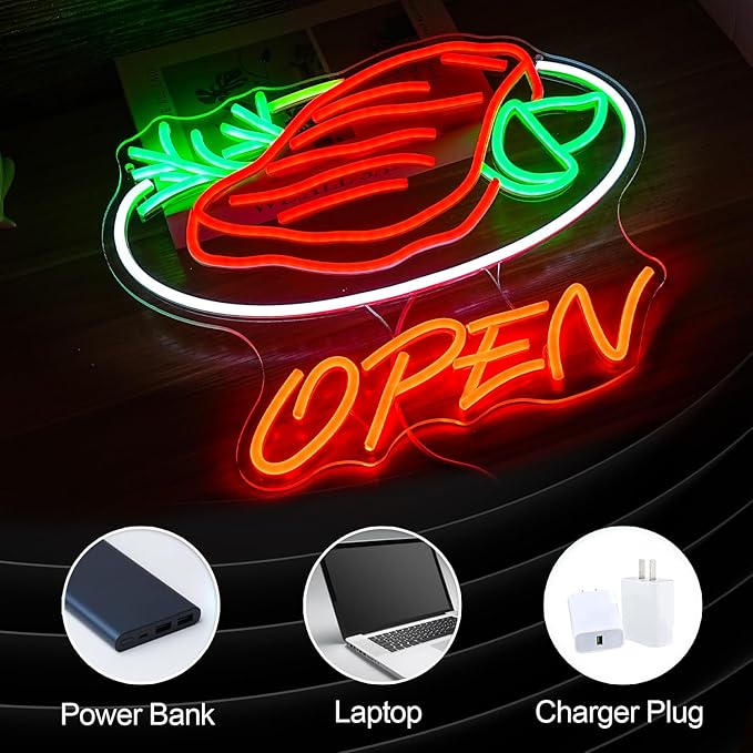 Beef Open Neon Sign LED Dimmable Steak Wall Light for Steakhouse BBQ Restaurant Decor