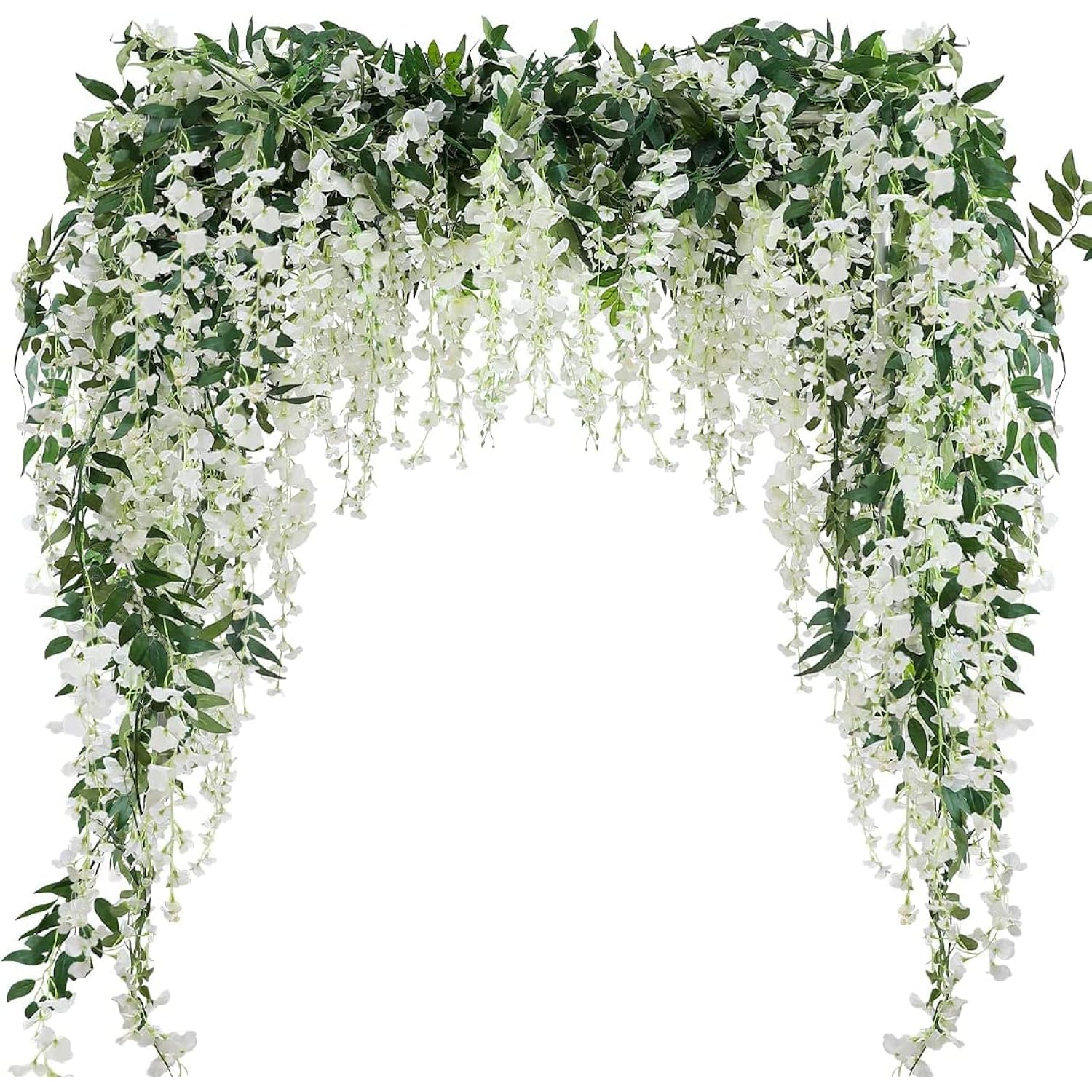 3Pcs 7.2Ft/Piece Artificial Flowers Wisteria Garland Artificial Wisteria Vine Hanging Flower Greenery Garland For Home Garden Outdoor Wedding Arch Floral Decor (White)