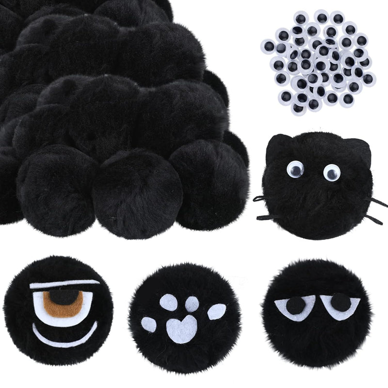 30 Pieces 2.6 Inch Acrylic Pom Poms Large Black Poms Soft Plush Ball With 100