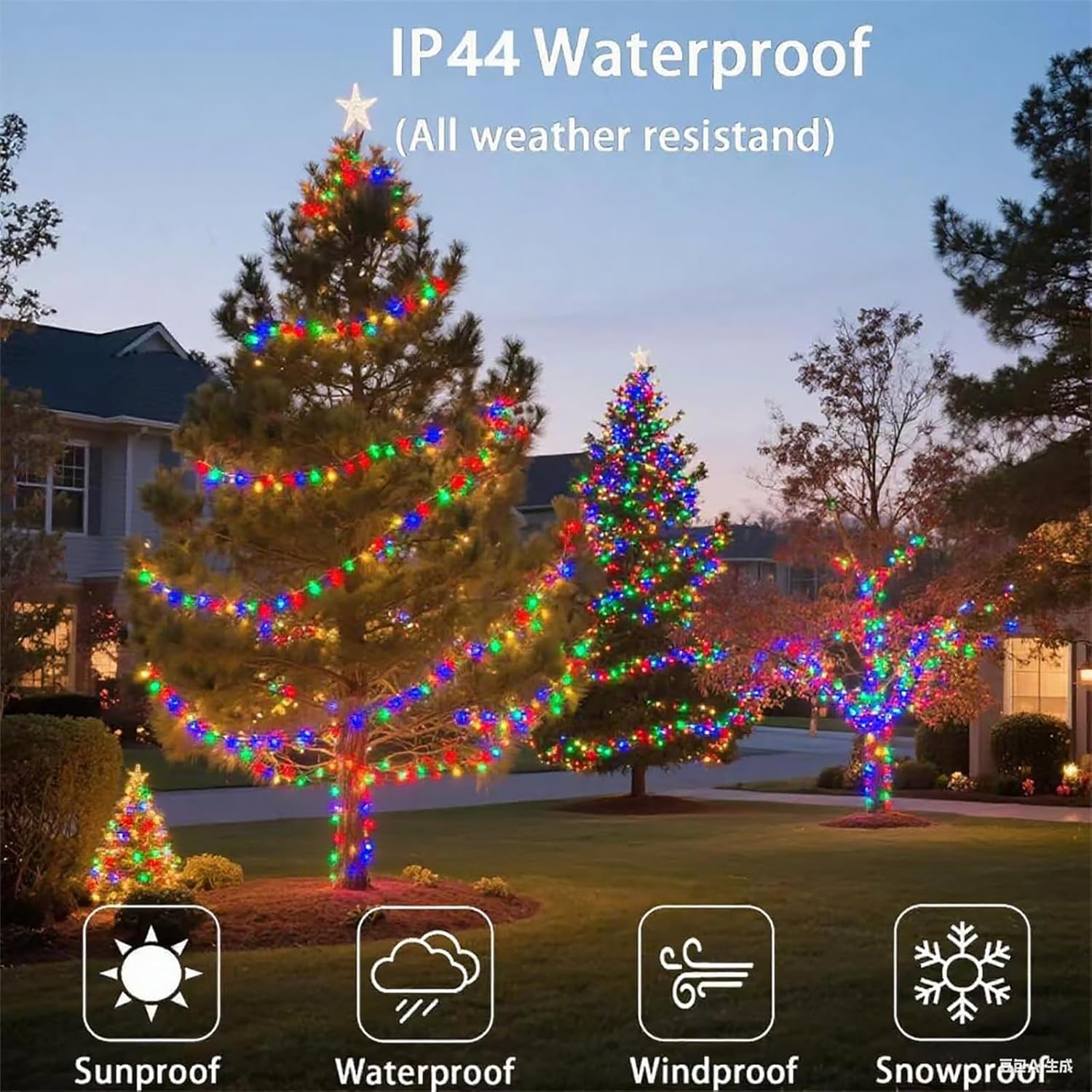 300 Led Multicolor Christmas Lights, 120Ft Twinkle Chrstmas Tree Lights With Remote, 8 Modes Multicolor Outdoor Waterprf