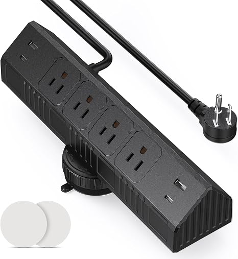 Suction Cup Power Strip 4 Outlets 4 USB 40W Fast Charging Station 4.9FT