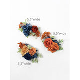 3Pcs Pre-Made Artificial Cake Flowers Navy Blue Terracotta Cake Decorations Boho Fall Wedding Cake Decorating Flowers Decor Birthday Baptism Party Burnt Orange Cake Toppers