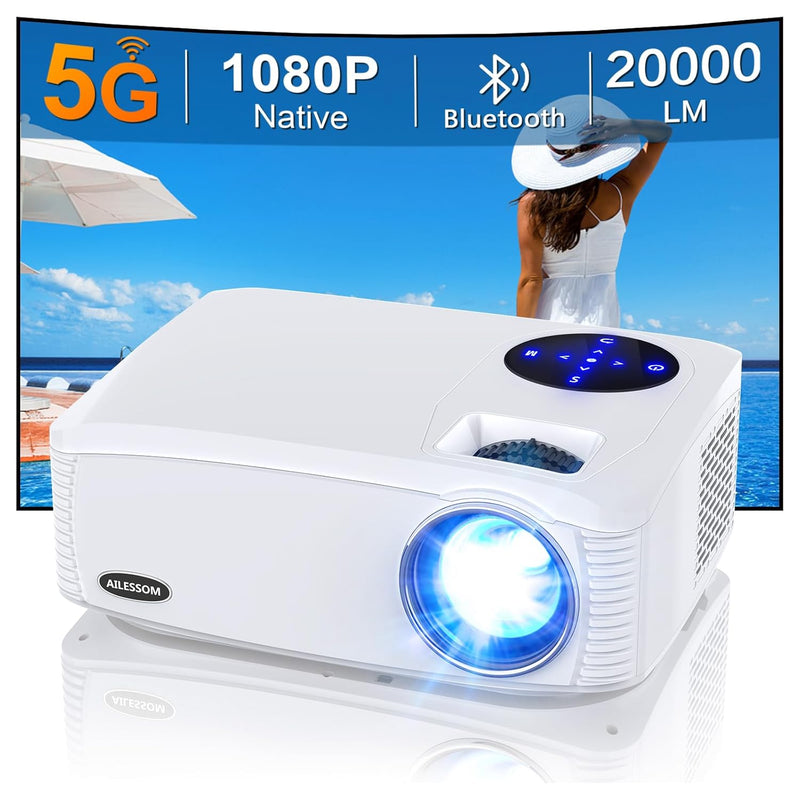 5G Wifi Bluetooth Native 1080P Projector, 20000 Lm 450" Display Support 4K Mov