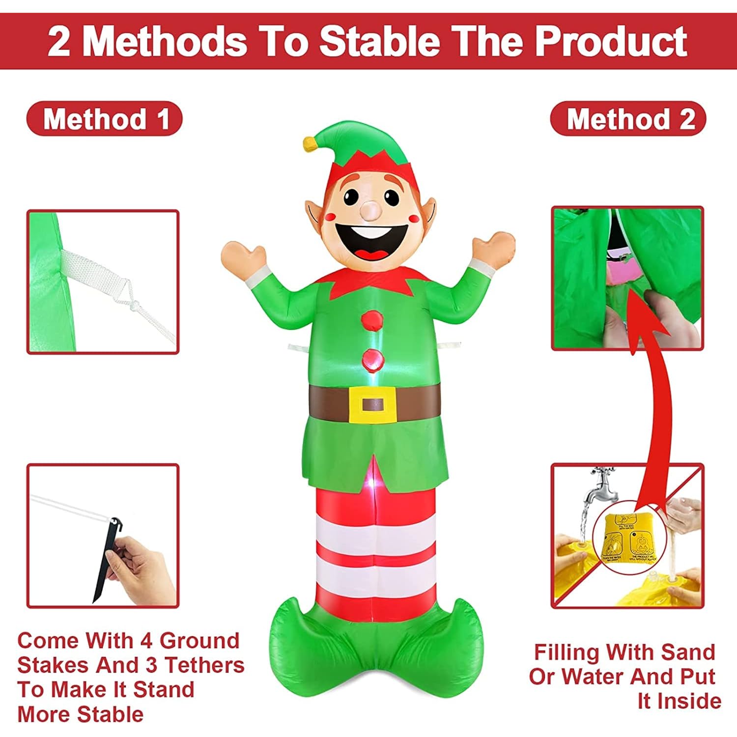 6 Ft Height Christmas Inflatables Elf Christmas Decorations Outdoor With Built-In Led Lights, Blow Up Yard Christmas Dec