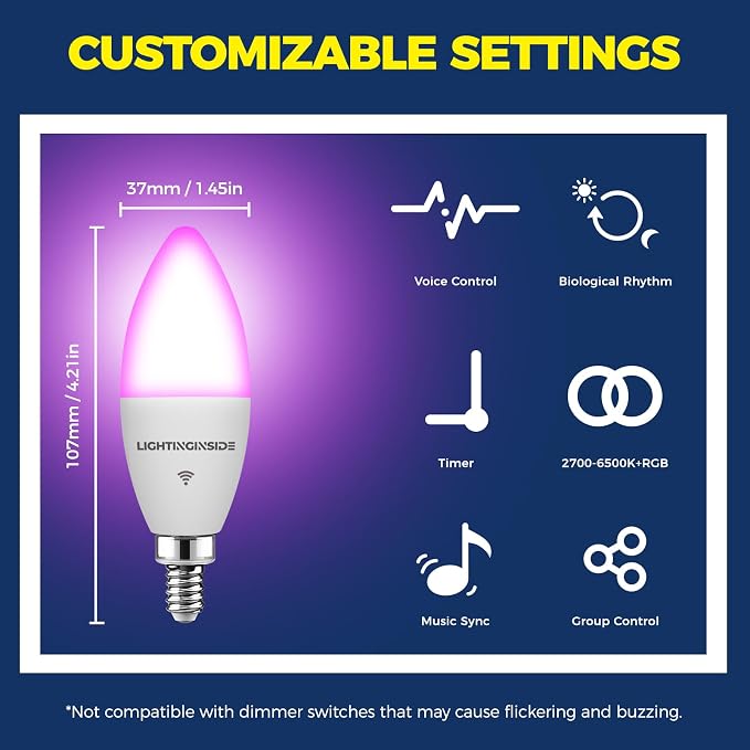 Smart E12 LED Light Bulbs 4 Pack 60W Equivalent Dimmable WiFi Bulbs Compatible with Alexa Google Home