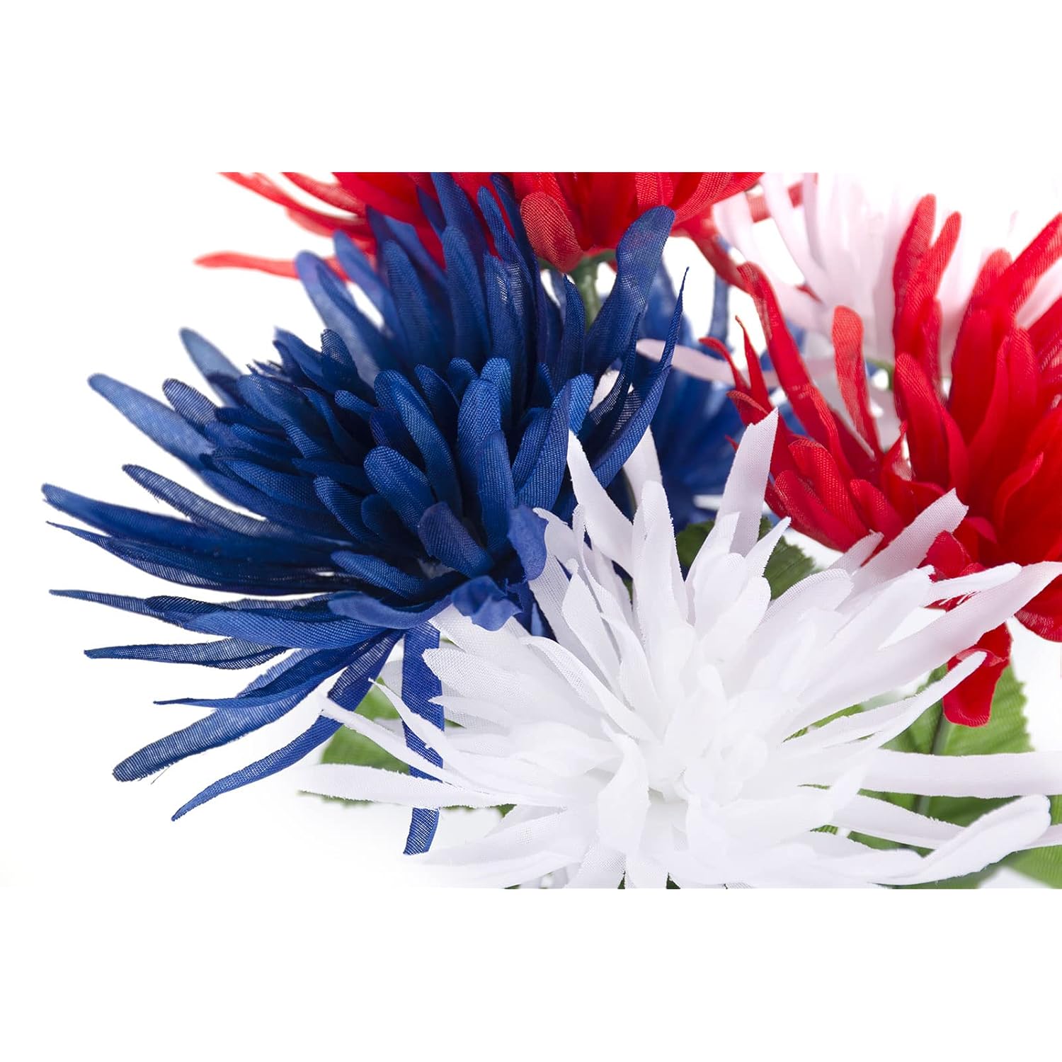 12 Stems Patriotic Memorial Bouquet Artificial Blooming Chrysanthemum, Thank You Veterans Roses With American Flags, Artificial Full Blooming Flowers For Memorial Day, Red/Blue/White