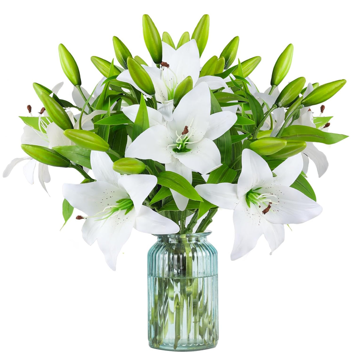 9 Pcs Artificial Lily Easter Lily Flowers For Easter, White Flowers Fake Tiger Lily For Spring White Wedding Table Centerpiece Holiday Home Decoration (9, White)