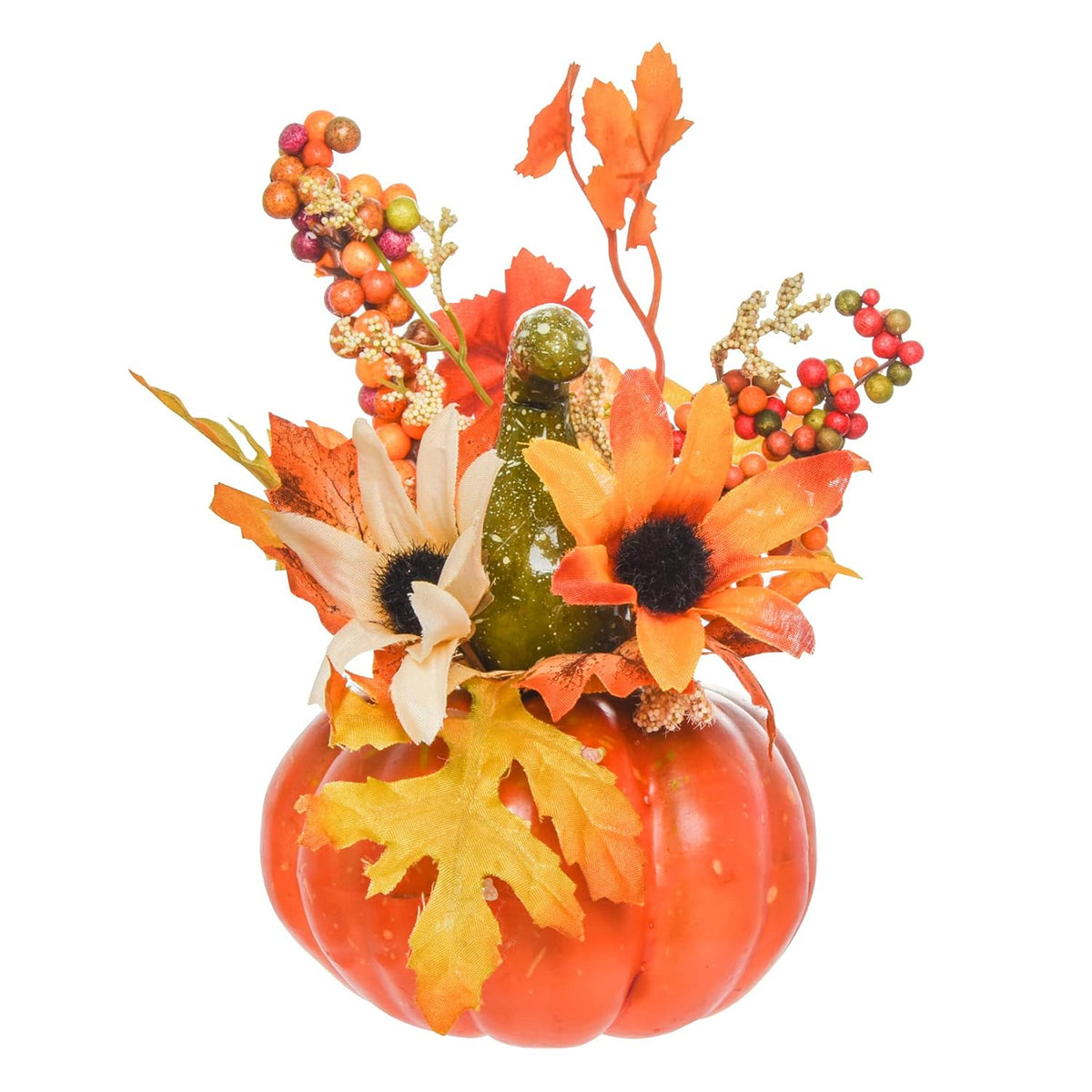 Mini Artificial Pumpkin With Flower And Maple Leaf Outdoor Halloween Autumn Thanksgiving Tables Centerpieces Decorations