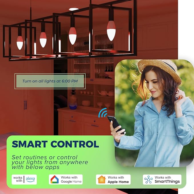 Smart E12 LED Bulbs 60W Equivalent RGBCW Candelabra Color Changing Light Bulbs