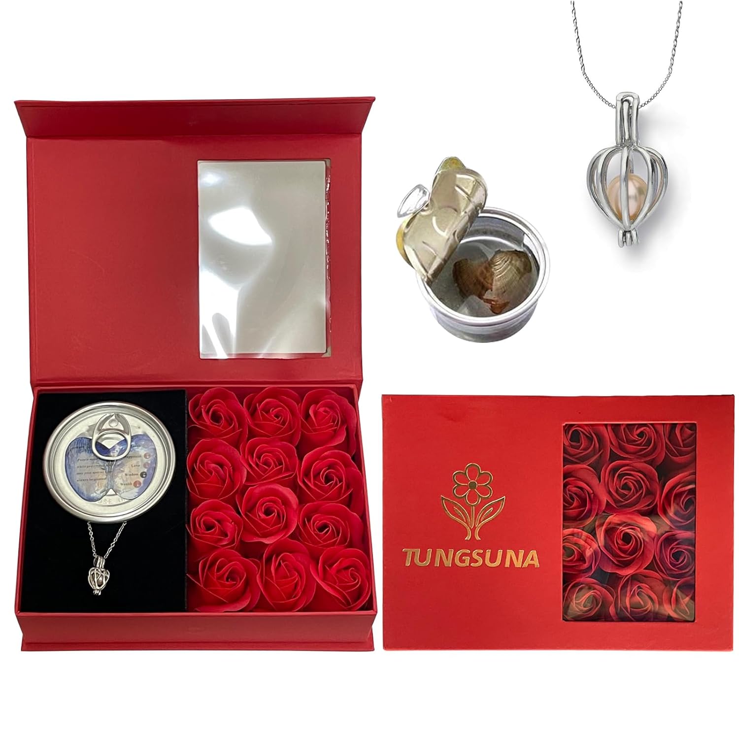 Mothers Day Gift For Mom Grandma Roses Flowers With Blind Box Pearl Necklace For Valentine'S Gift For Her, Girlfreind, Wife, Women, Artificial Flower Preserved Roses For Delivery, Birthday Gifts For Her Red