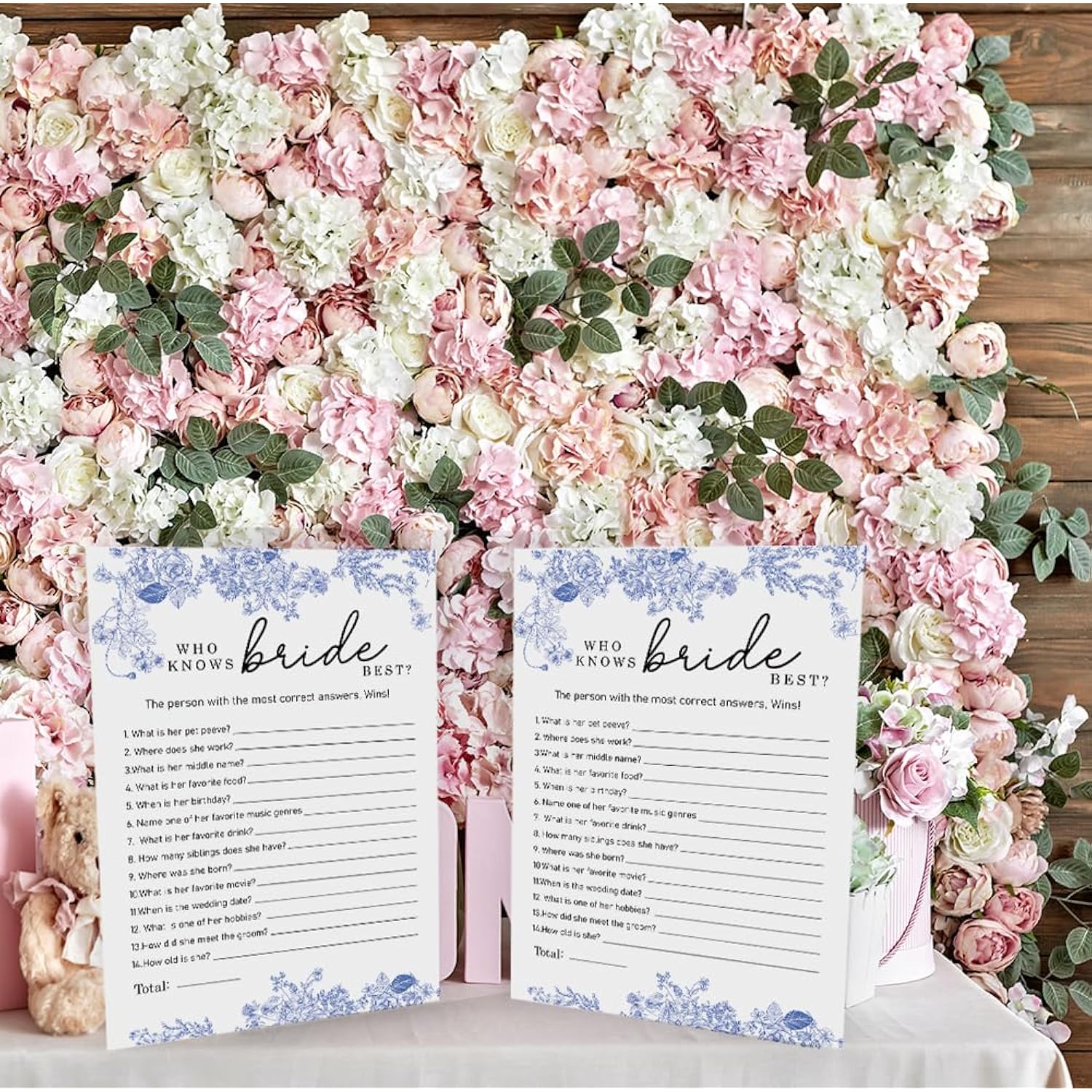 Who Knows The Bride Best Bridal Shower Game-Set Of 30, Blue Floral Bridal Shower Cards, Wedding Party Game Cards For Guests,Something Blue Before I Do Decorations, Bridal Shower Ideas-Hlyxb01