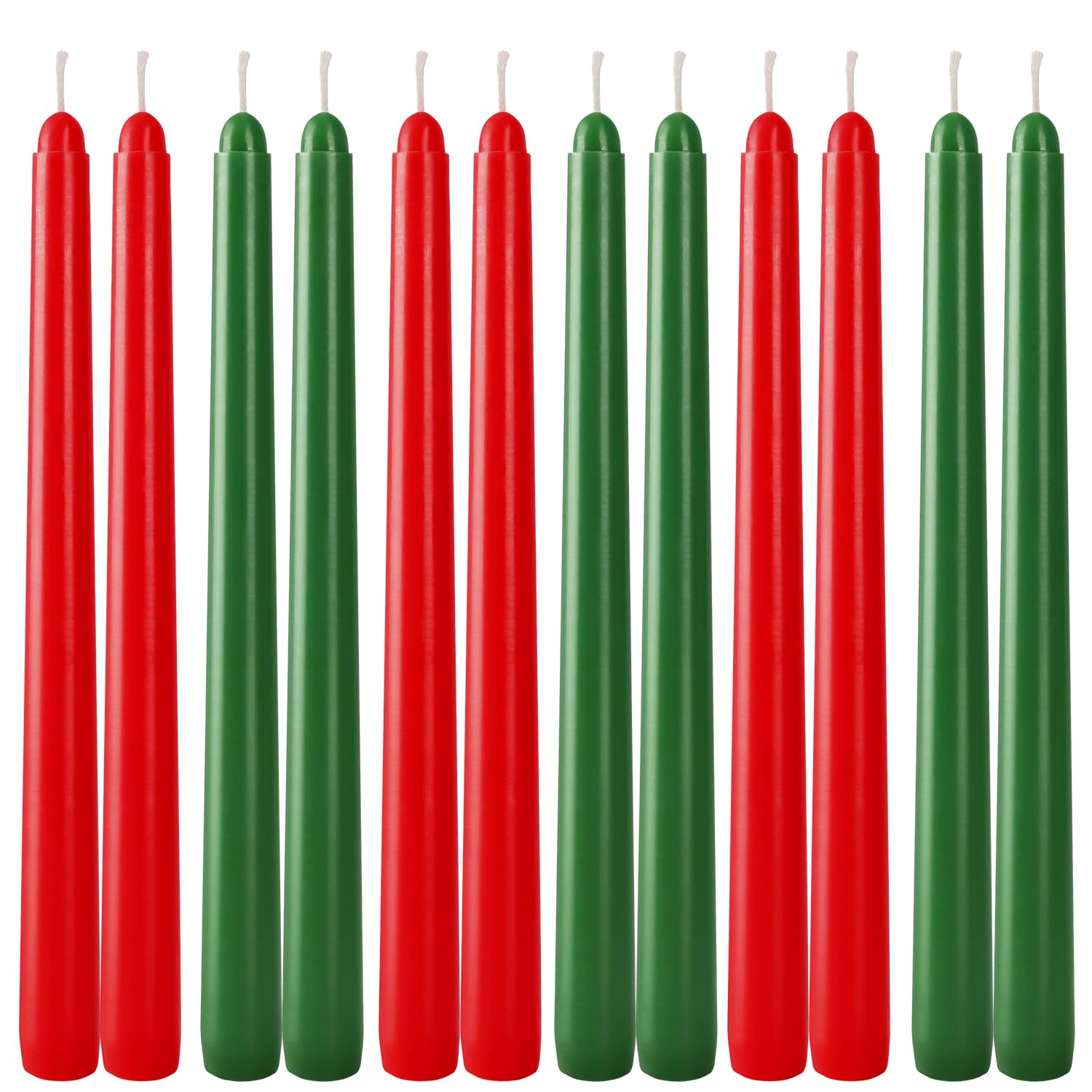 12-Pack 10-Inch Green & Red Christmas Taper Candles - Perfect For Holiday Decorations And Parties