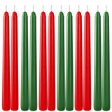 12-Pack 10-Inch Green & Red Christmas Taper Candles - Perfect For Holiday Decorations And Parties