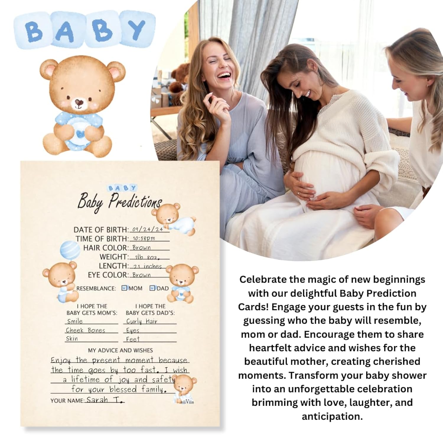 Baby Predictions And Advice Cards - 50 Keepsake 5" X 7" Cards, Fun Baby Shower Games And Activities, Advice For New Parents To Be, Wishes For Baby And Family (Baby Boy)