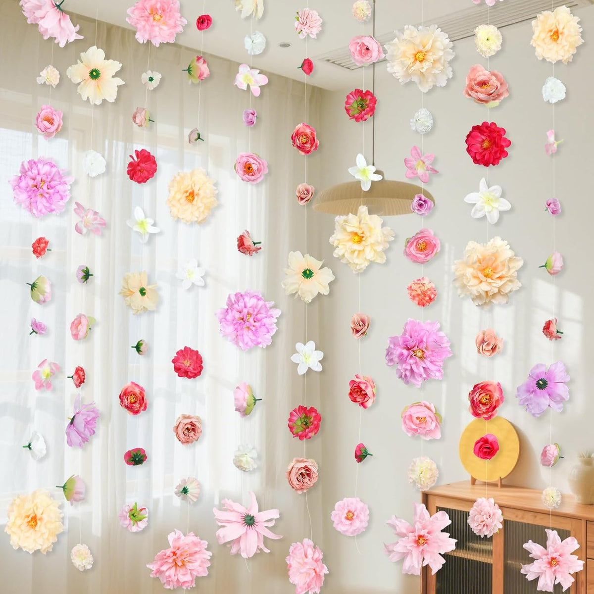 6 Pcs Artificial Rose Flowers Hanging Decorations,13 Ft Dangling Fake Rose With Hooks Spring Party Decorations For Wedding Party Background Birthday Baby Shower Home Flower Garden Themed