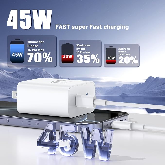 2 Pack 45W Dual Port USB C Fast Charger with 3 6 10FT USB C Cables for iPhone Samsung