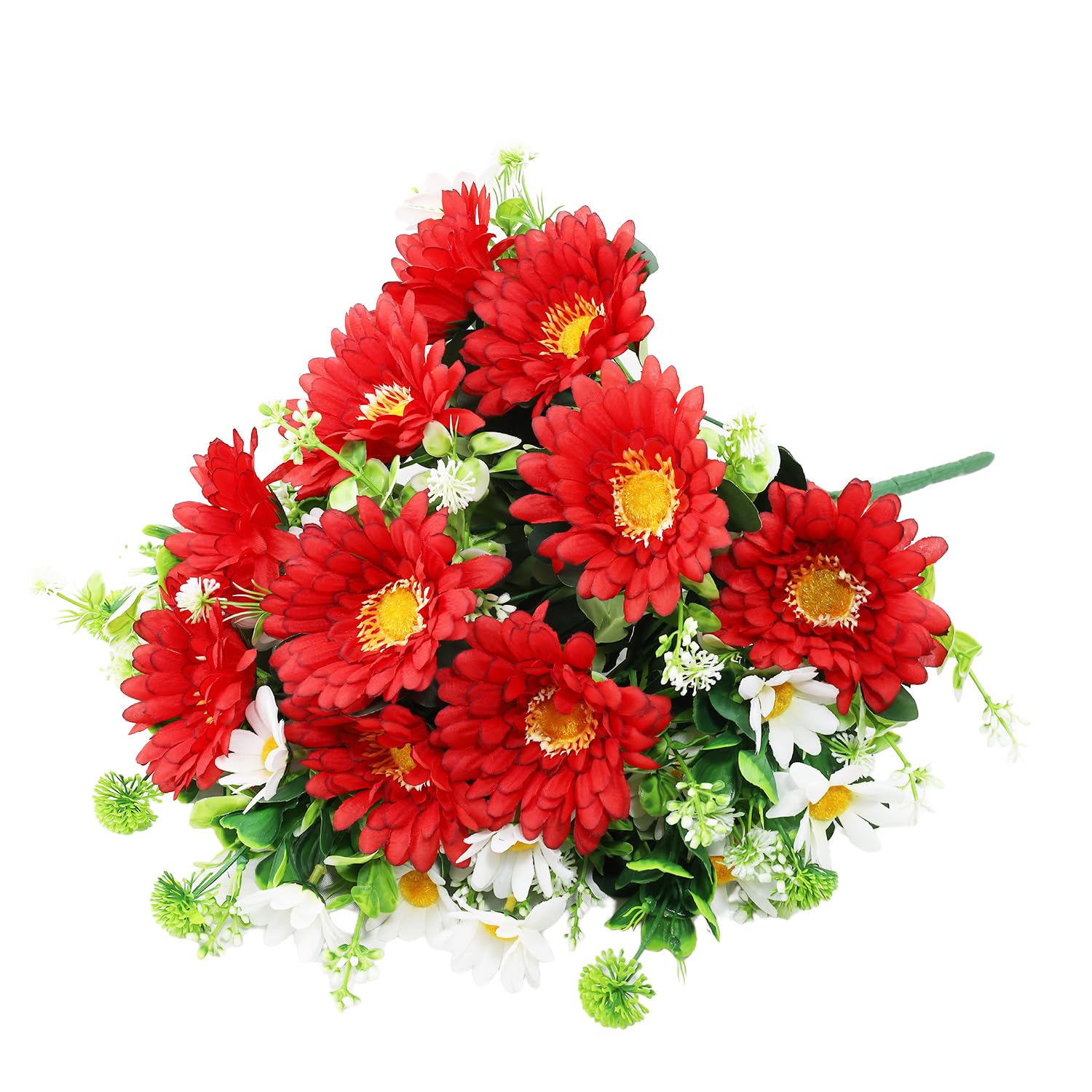 Artificial Cemetery Flowers For Grave, 24 Branches Daisy Fake Silk Flowers Bouquet For Funeral Gravesite Memorial Day Outdoor Decorations