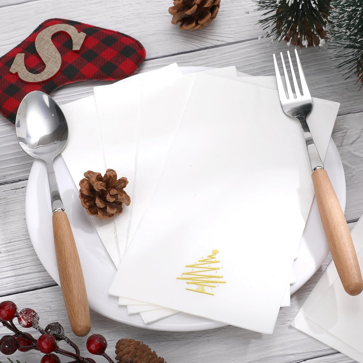 100Pcs Christmas Paper Napkins, Holiday Christmas Napkins Disposable For Bathroom Merry Dinner, Dinner Disposable Napkin Paper Napkin Table Decoration For Home Kitchen Xmas Winter Holiday