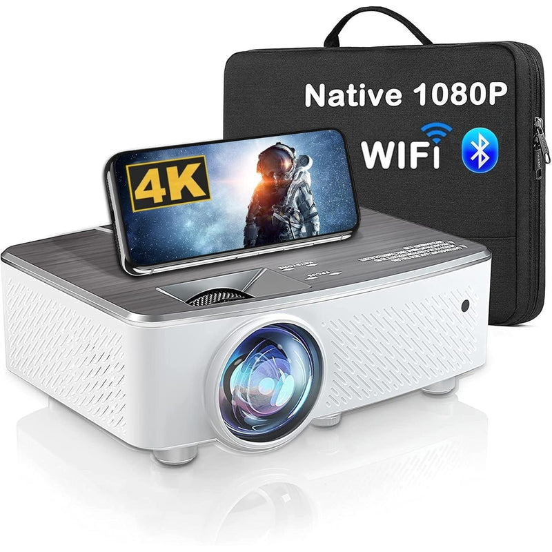 Wifi Bluetooth Projector, Native 1080P Hd Movie Projector With Carrying Case,