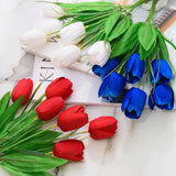 18 Pcs Patriotic Artificial Flower - Red, White, And Blue Artificial Tulips Fourth Of July Memorial Day Cemetery Flowers For Grave