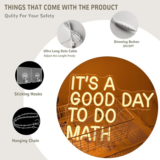 It’s a Good Day To Do Math Neon Sign White LED Wall Light for Classroom Library Study Room Decor