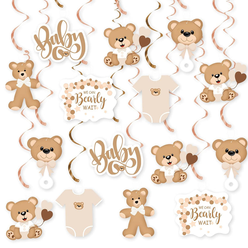 20Pcs Neutral Cream Bear Baby Shower Party Hanging Swirls, Nude Teddy