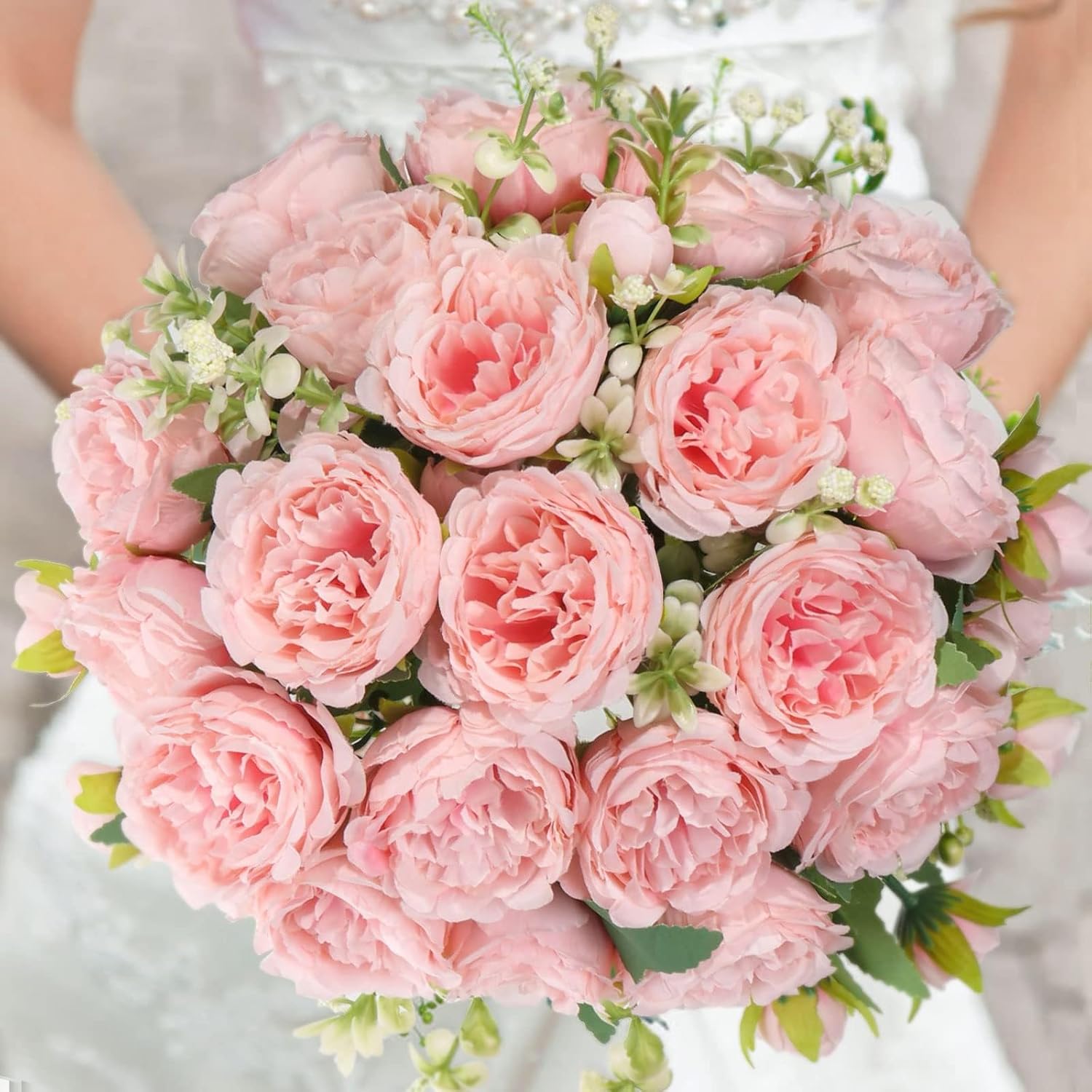 Artificial Peonies Silk Flowers, Pink Faux Peony Bouquet 2 Bundles Florals Arrangements For Farmhouse Home Boho Wedding Table Centerpiece, Fake Plastic Flower Bulk For Vase Decoration (Light Pink)