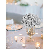 Silver Glitter Roses 30Pcs Artificial Roses With Stems Glitter Foam Flowers 2.56" Silver Flowers Fake Roses For Bridal Shower Wedding Bouquet Table Decor