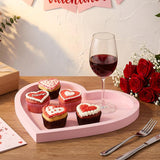 3 Pcs Valentine'S Day Wooden Serving Tray Heart Shaped Plate Wood Serving Dish Tray And Platter For Valentines Day Table Decoration Home Office Food Display, 3 Sizes(Heart, Red, Pink, White)