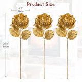 3Pcs Christmas Flowers Gold Artificial Hydrangea Flowers 26.8Inch Fake Hydrangea Flower Floral Arrangements Bouquets Xmas Faux Hydrangea Stems Wedding Party Centerpieces Christmas Home Decor