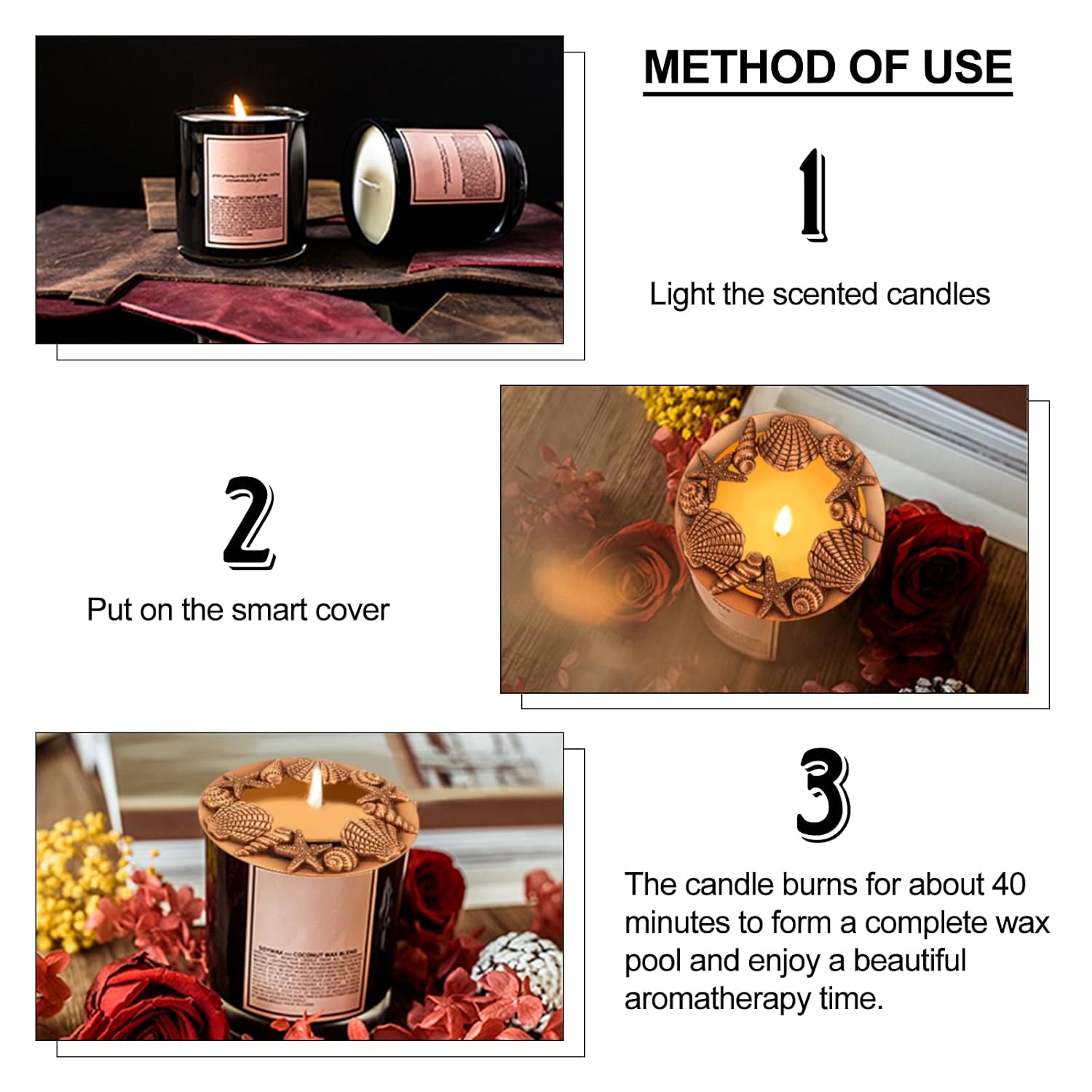 Candle Toppers - Scented Jar Lids, Shades, Sleeves With Shell Starfish Pattern - Accessories For Women, Help Melt Evenly - Gold