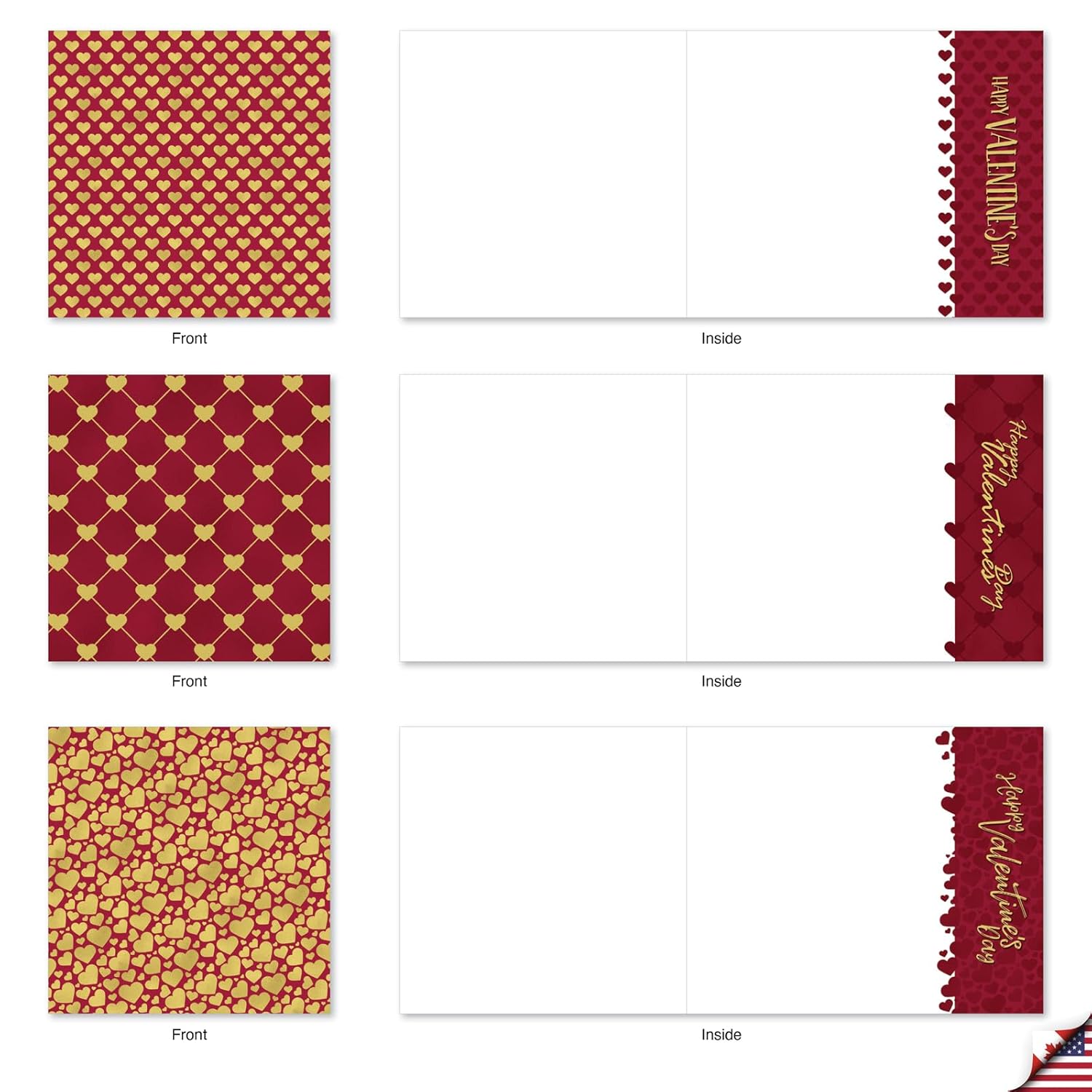 - 10 Assorted Valentine'S Day Note Cards (4 X 5.12 Inch) - Boxed Valentine Cards, Bulk Set With Envelopes (Not Foil) - Red And Gold All Over Mq5666Vdg-B1X10