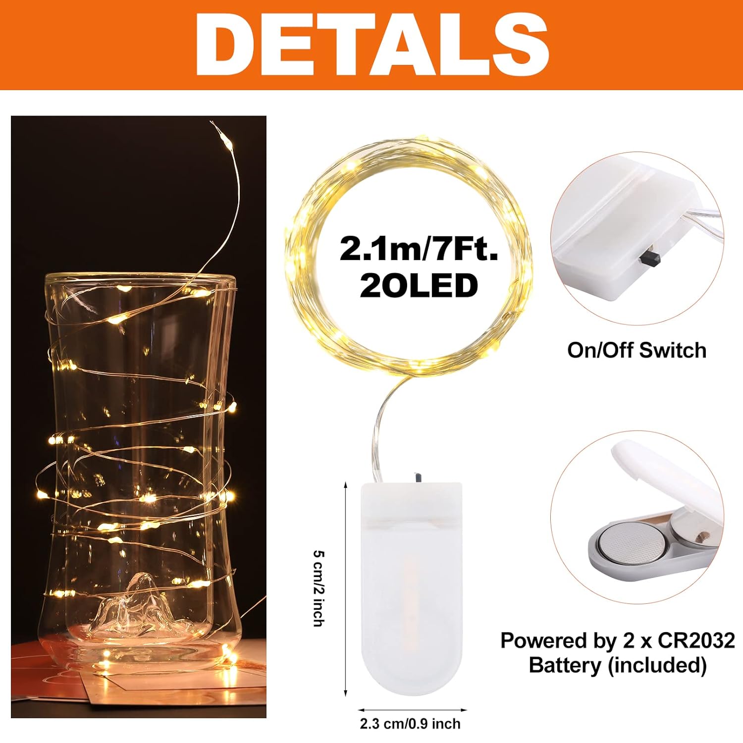 12 Pack Fairy Lights, 7Ft Copper Wire Firefly Starry Lights, 20Led Mini String Lights, Waterproof Fairy String Lights, M