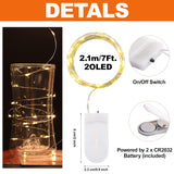 12 Pack Fairy Lights, 7Ft Copper Wire Firefly Starry Lights, 20Led Mini String Lights, Waterproof Fairy String Lights, M